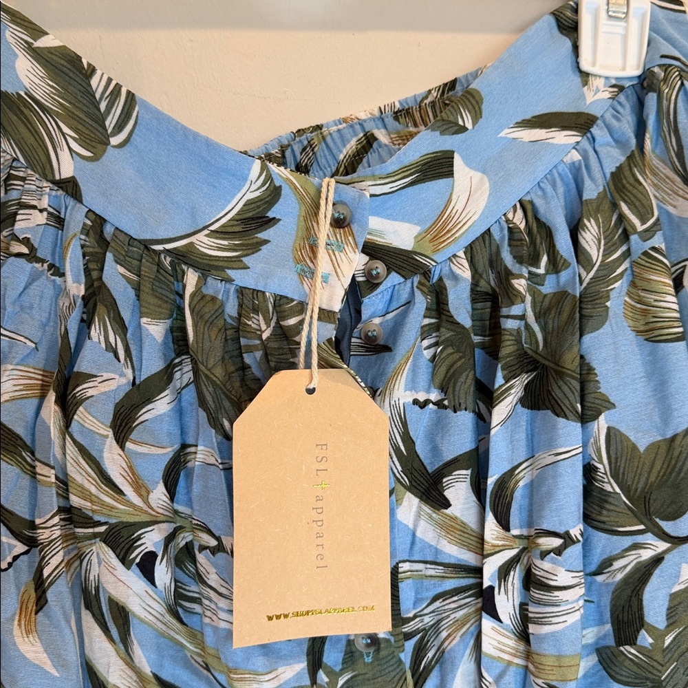 Light Blue Floral Maxi Skirt with Green Leaf Print - Picture 5 of 9